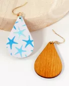 Sea-Life Starfish Printed Wood Teardrop Dangle Earrings