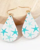 Sea-Life Starfish Printed Wood Teardrop Dangle Earrings