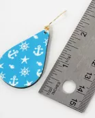 Nautical-Theme Printed Wood Teardrop Dangle Earrings