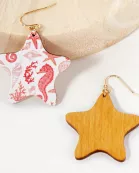 Sea-Life Printed Wood Star Dangle Earrings