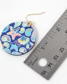 Sea-Life Printed Wood Circle Dangle Earrings