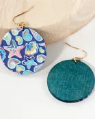 Sea-Life Printed Wood Circle Dangle Earrings