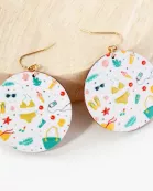Sea-Life Printed Wood Circle Dangle Earrings