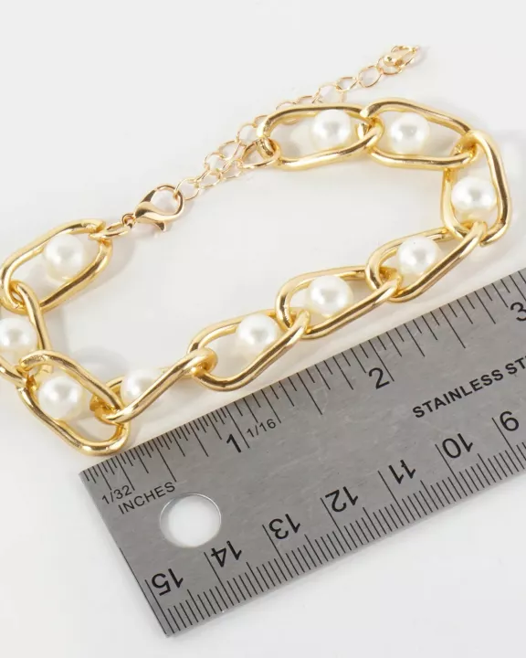 3PC-Set Polished Metal Pearl-Beaded Chain Bracelet