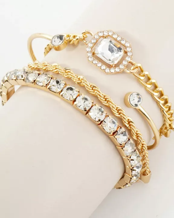 4PC-Set Crystal Octagon Accent Chain Bracelet