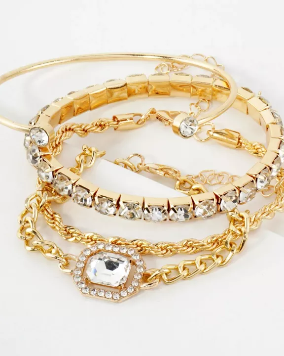 4PC-Set Crystal Octagon Accent Chain Bracelet