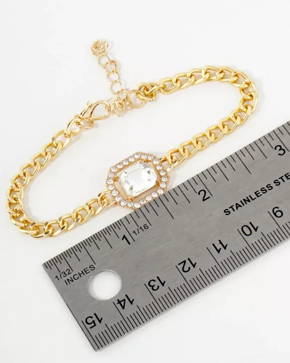 4PC-Set Crystal Octagon Accent Chain Bracelet
