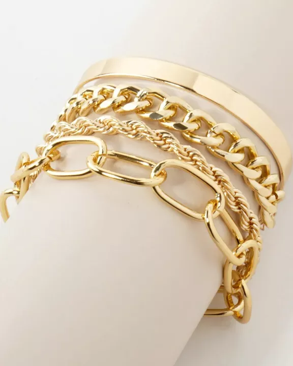 4PC-Set Polished Metal Multi Chain Bracelet