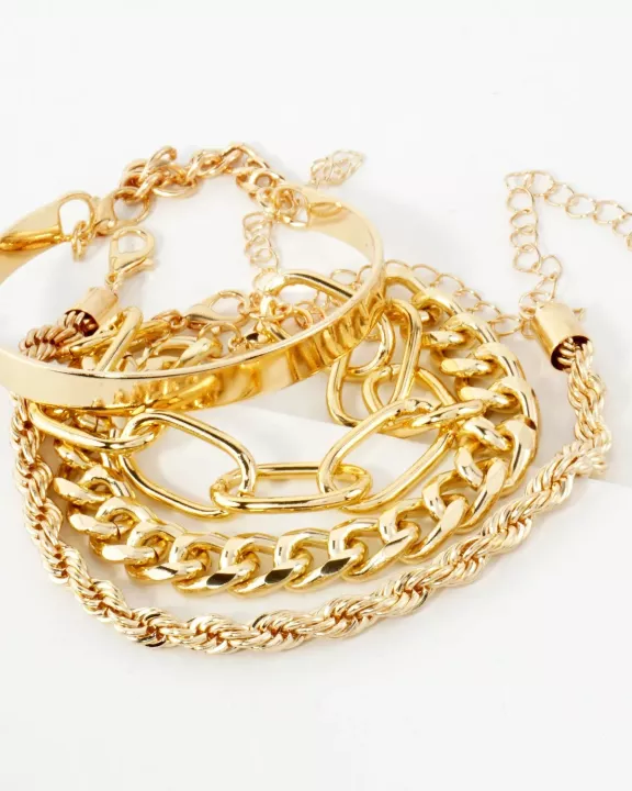 4PC-Set Polished Metal Multi Chain Bracelet