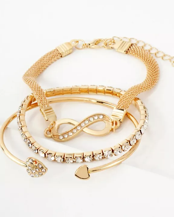 3PC-Set Crystal-Pave Infinity Heart Arrow Stretch Rhinestone Tennis Bracelet