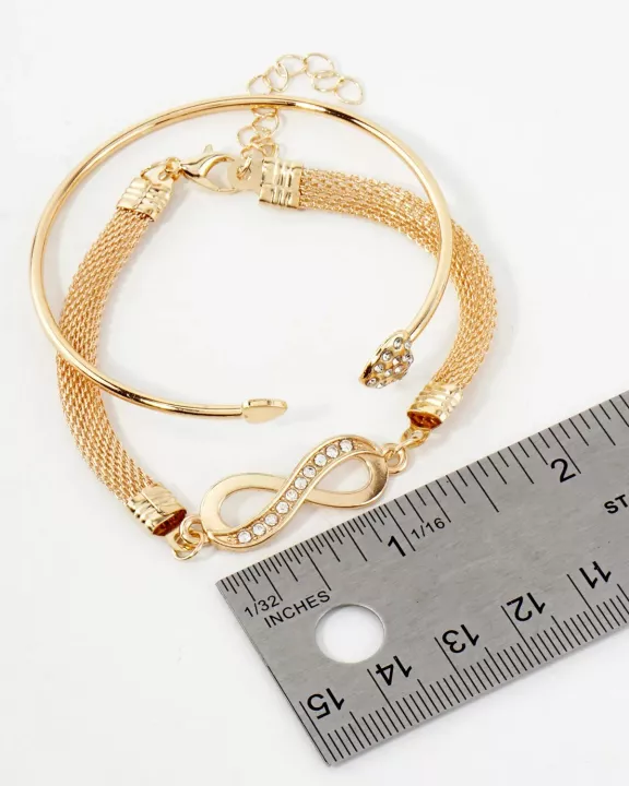 3PC-Set Crystal-Pave Infinity Heart Arrow Stretch Rhinestone Tennis Bracelet