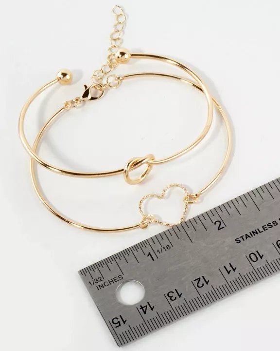 4PC-Set Polished Metal Love-Knot Heart Open Cuff Bracelet