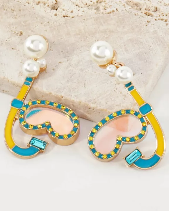 Enamel Snorkeling Gear Drop Dangle Earrings