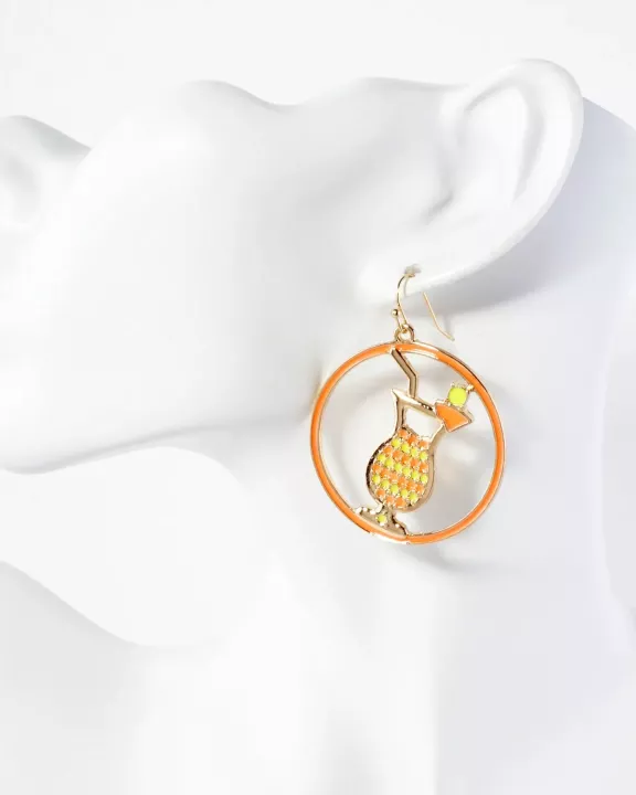 Summer Vibes Enamel Circle Cocktail Glass Dangle Earrings