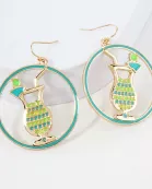 Summer Vibes Enamel Circle Cocktail Glass Dangle Earrings