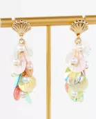 AB Sequin Pearl Cluster Drop Seashell Sea-Life Dangle Earrings