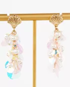 AB Sequin Pearl Cluster Drop Seashell Sea-Life Dangle Earrings