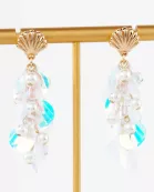 AB Sequin Pearl Cluster Drop Seashell Sea-Life Dangle Earrings