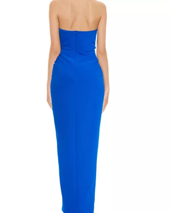 Badgley Mischka Halter Neckline Open Back Waist Line Bonnie Tie High Slit Gown Dress