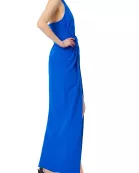 Badgley Mischka Halter Neckline Open Back Waist Line Bonnie Tie High Slit Gown Dress