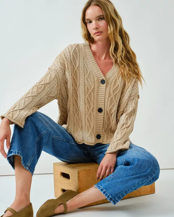 MAS3303 OVERSIZED WASHED CABLE CARDIGAN