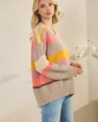 MULTI STRIPE V-NECK SWEATER