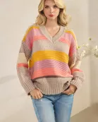 MULTI STRIPE V-NECK SWEATER