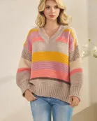 MULTI STRIPE V-NECK SWEATER
