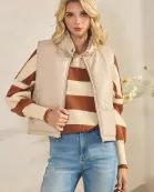 MOCK NECK AND CROPPED PUFFER PU LEATHER VEST
