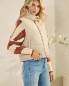 MOCK NECK AND CROPPED PUFFER PU LEATHER VEST