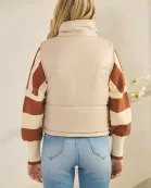 MOCK NECK AND CROPPED PUFFER PU LEATHER VEST