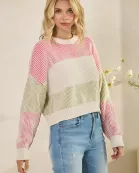 MULTI COLOR STRIPE CROP SWEATER TOP- SDW6363