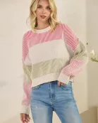 MULTI COLOR STRIPE CROP SWEATER TOP- SDW6363