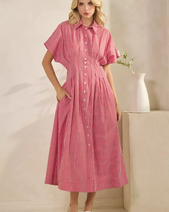 STRIPE BUTTON DOWN SHIRT MAXI DRESS