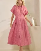 STRIPE BUTTON DOWN SHIRT MAXI DRESS