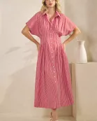 STRIPE BUTTON DOWN SHIRT MAXI DRESS