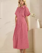 STRIPE BUTTON DOWN SHIRT MAXI DRESS