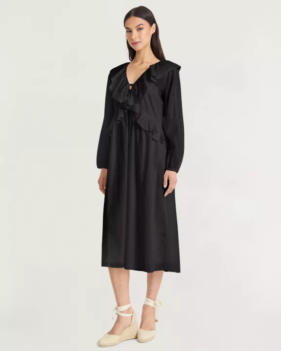 LONG SLEEVE V-NECK MAXI WITH RUFFLE DETAIL