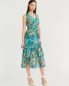 MIDI DRESS WITH RUFFLE SKIRT AND PUFF SLV