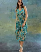 MIDI DRESS WITH RUFFLE SKIRT AND PUFF SLV