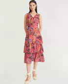 MIDI DRESS WITH RUFFLE SKIRT AND PUFF SLV