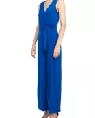 Nina Leonard V-Neck Back Zipper Sleeveless Front Tie Waist Jersey Jumpsuit