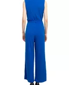 Nina Leonard V-Neck Back Zipper Sleeveless Front Tie Waist Jersey Jumpsuit