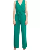 Nina Leonard V-Neck Back Zipper Sleeveless Front Tie Waist Jersey Jumpsuit
