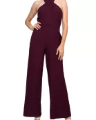 Julia Jordan Stretch Criss Cross Halter Neckline Sleeveless Crepe Jumpsuit With Pockets