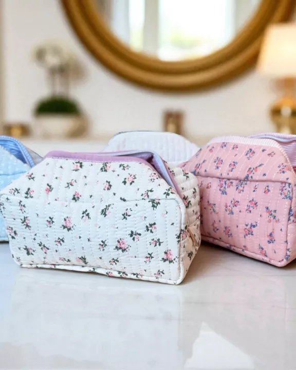 Quilted Floral Cosmetic Bag