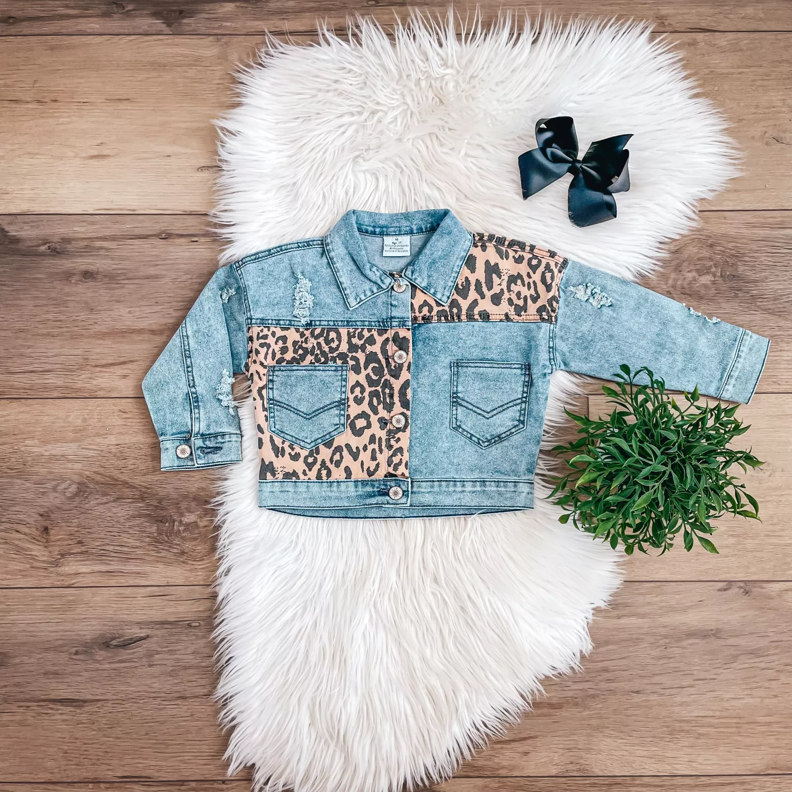 Acid Washed Leopard Denim Jacket