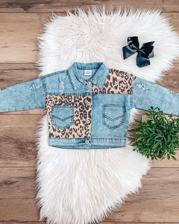 Acid Washed Leopard Denim Jacket