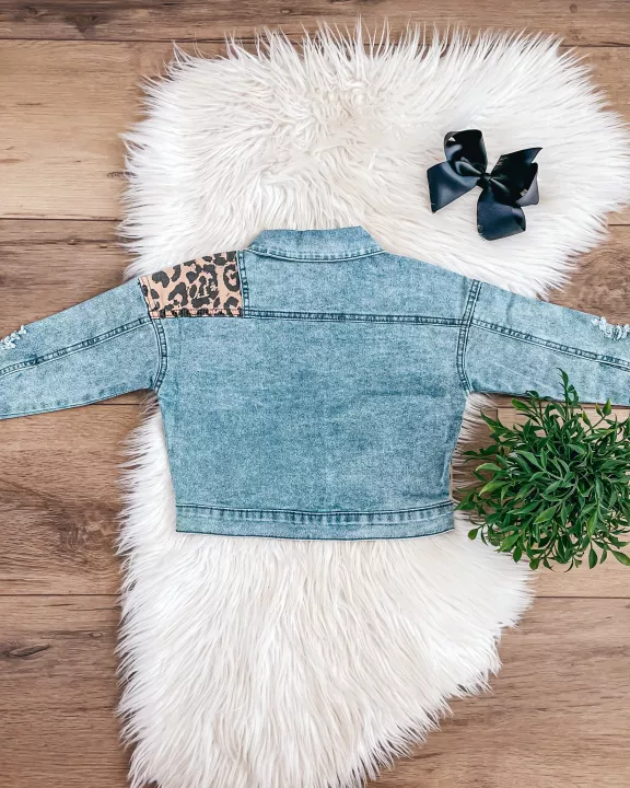 Acid Washed Leopard Denim Jacket