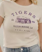 LSU Tigers Stadium Coordinates Off White Micro Cropped Tee